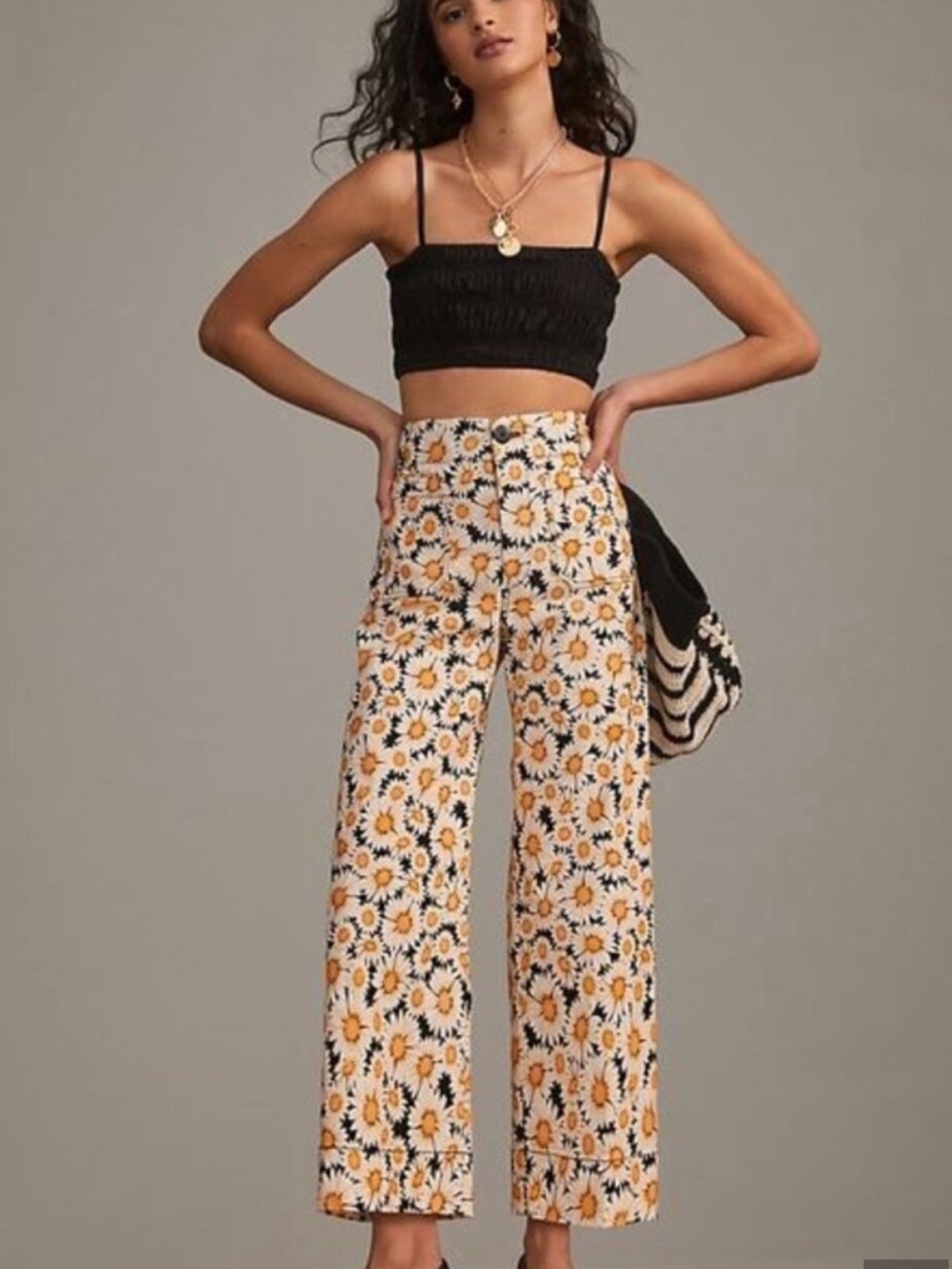 Maeve By Anthropologie The Colette Daisy Wide Leg Cropped Pant Size 32